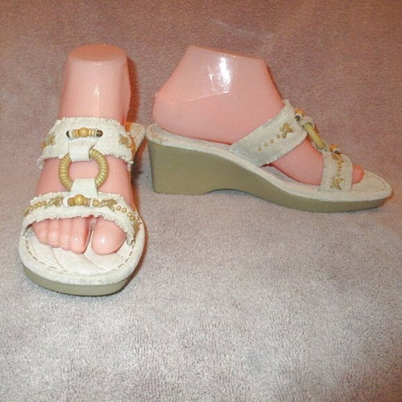 Earth Spirit Gelron Leather Sandals Size 7.5 Magnolia Wedge Slip On Comfort Cush - Picture 1 of 10